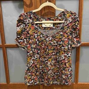 Maeve Multicolor Floral Blouse with Puff Sleeves